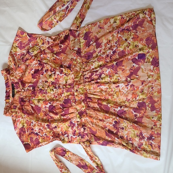 [EUC] Apt. 9 Blouse, Autumn Watercolors - Silky, Beautiful Top w/ Ruffles -Large - Picture 2 of 16